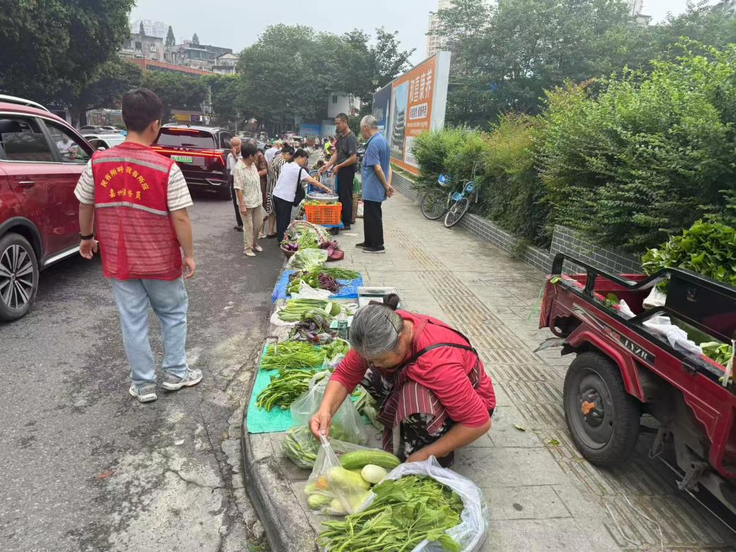 未安装护栏前，衡山园临时停车场外占道经营严重，街道、城管、社区反复劝阻，管理维护效果不佳